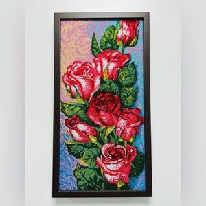Bead Embroidery. Art Decor “ Roses🌹” Handmade Work, Framed.